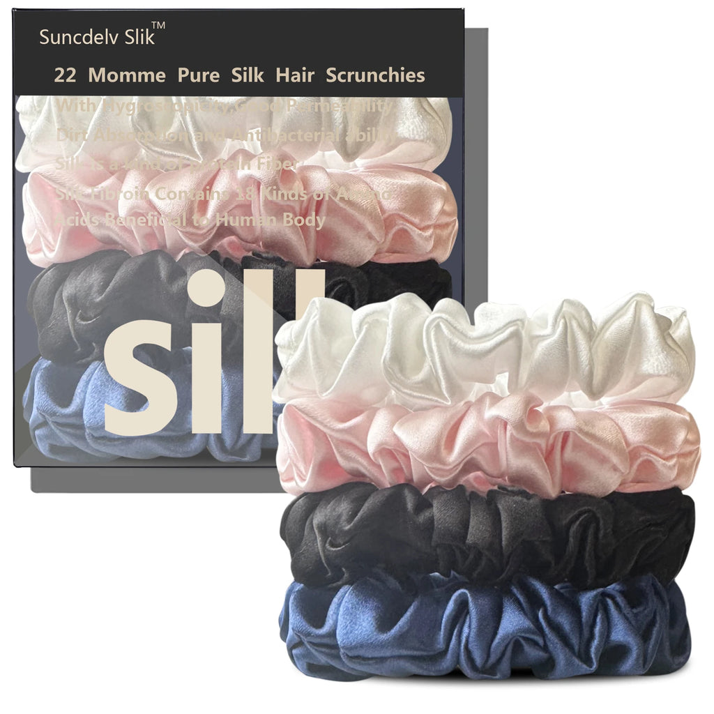 100% Silk Scrunchies – Set of 4