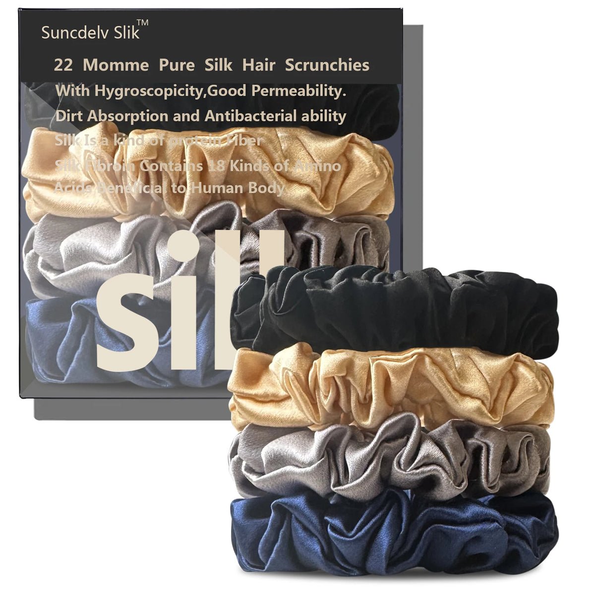 100% Silk Scrunchies – Set of 4