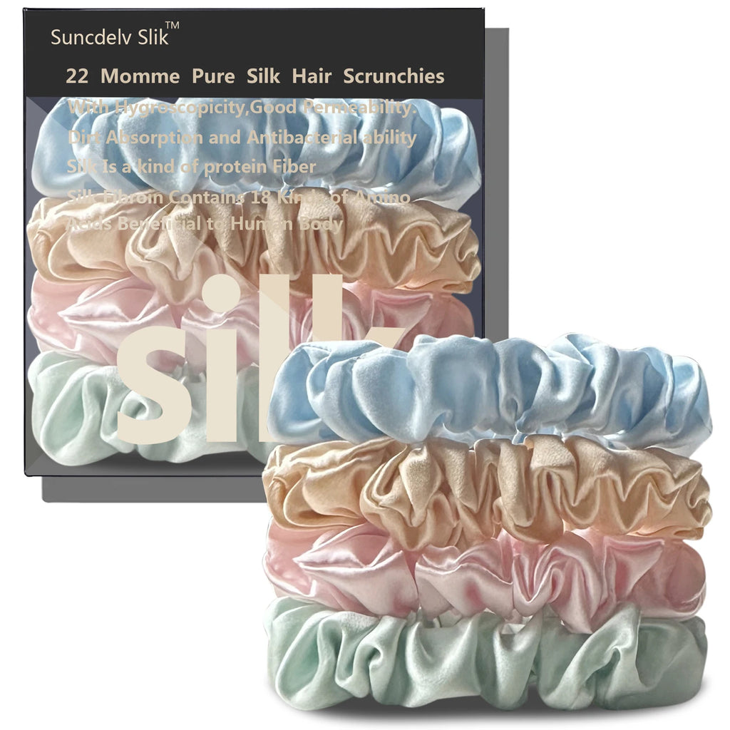 100% Silk Scrunchies – Set of 4