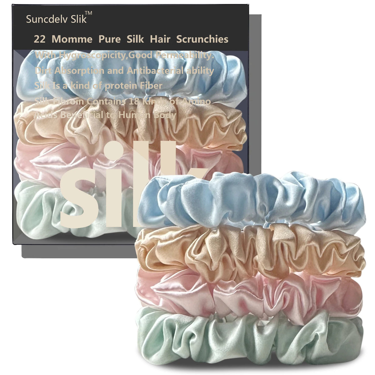 100% Silk Scrunchies – Set of 4