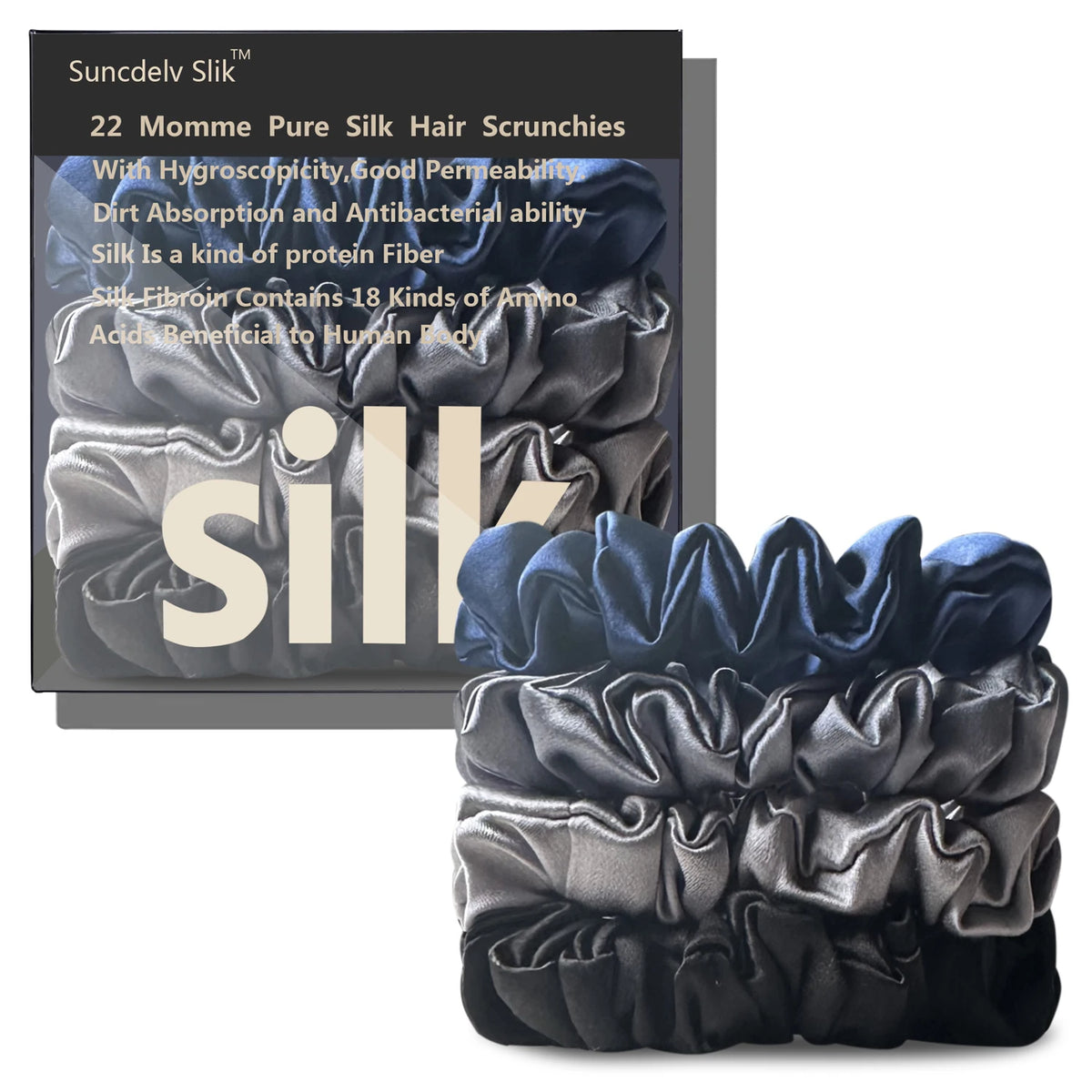 100% Silk Scrunchies – Set of 4
