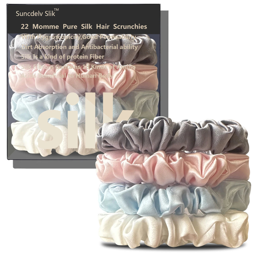 100% Silk Scrunchies – Set of 4