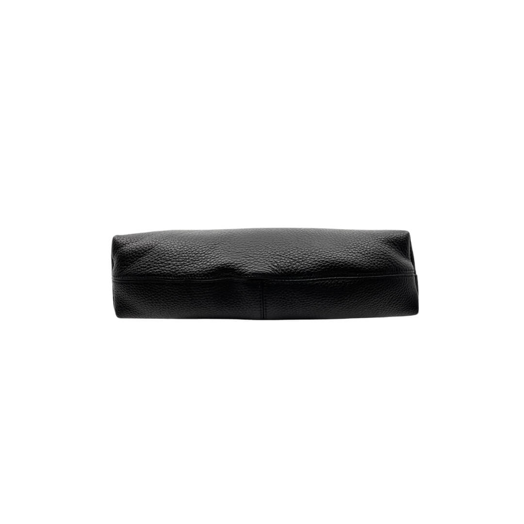 Black leather clutch bag on a white background