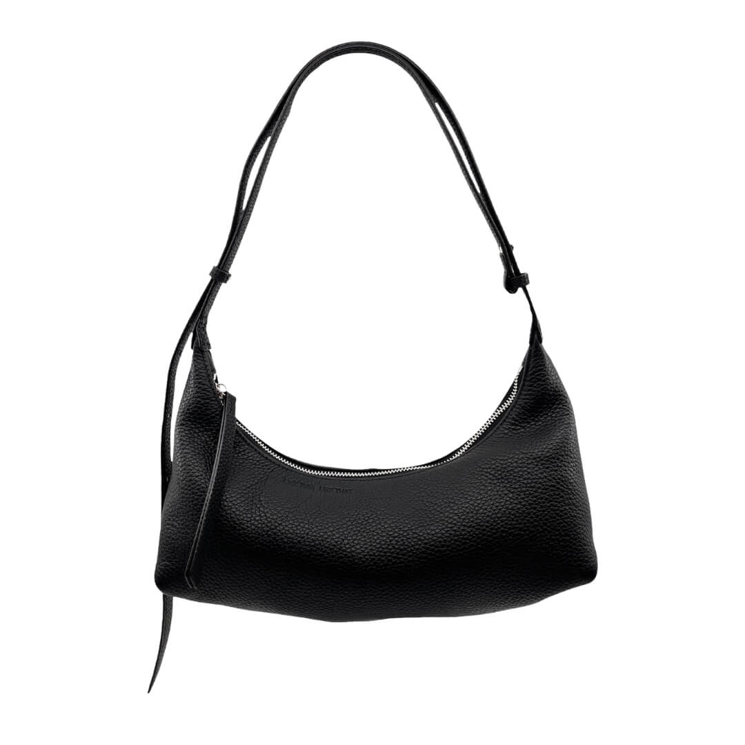 Black handbag on a white background
