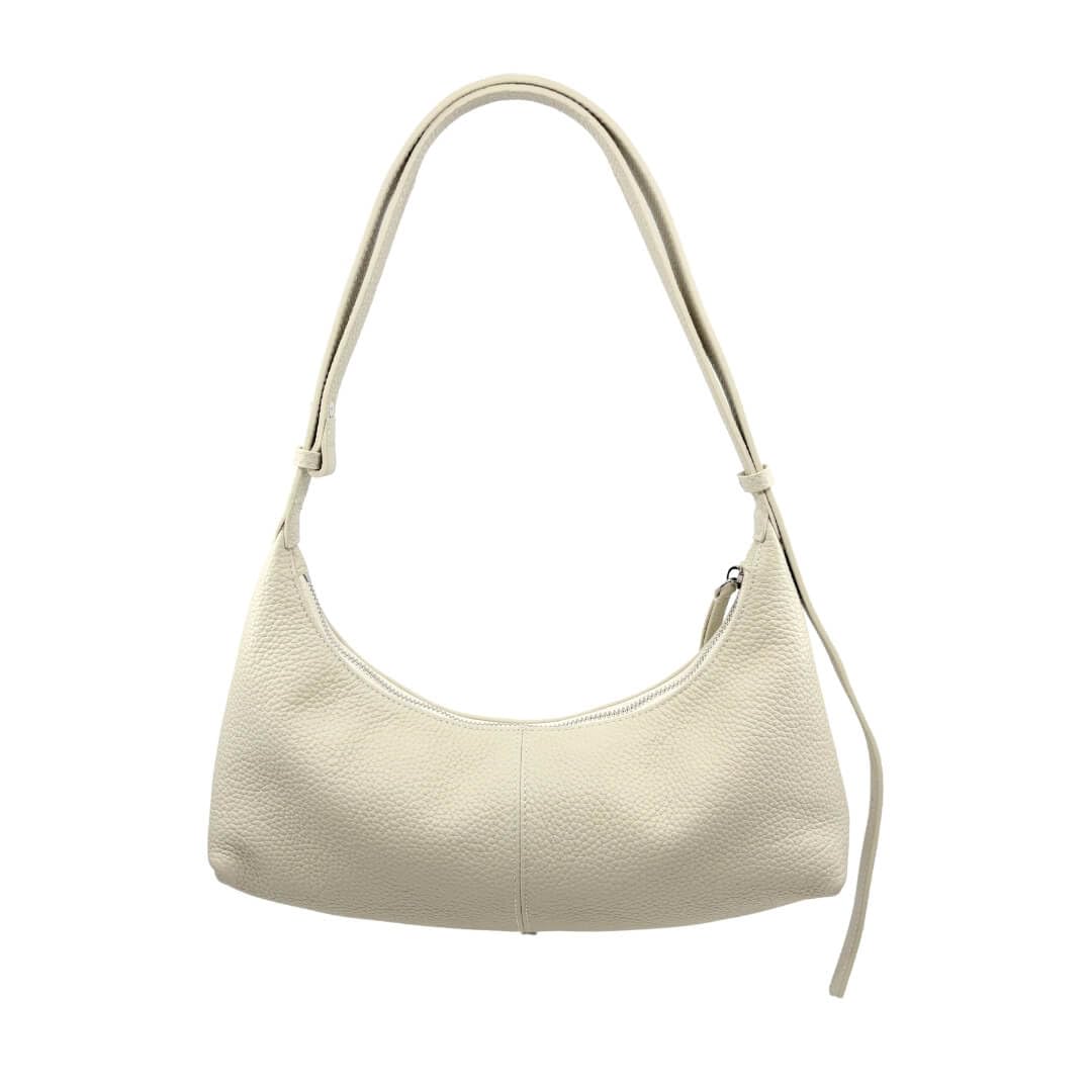 Ivory ash handbag with a strap on a white background