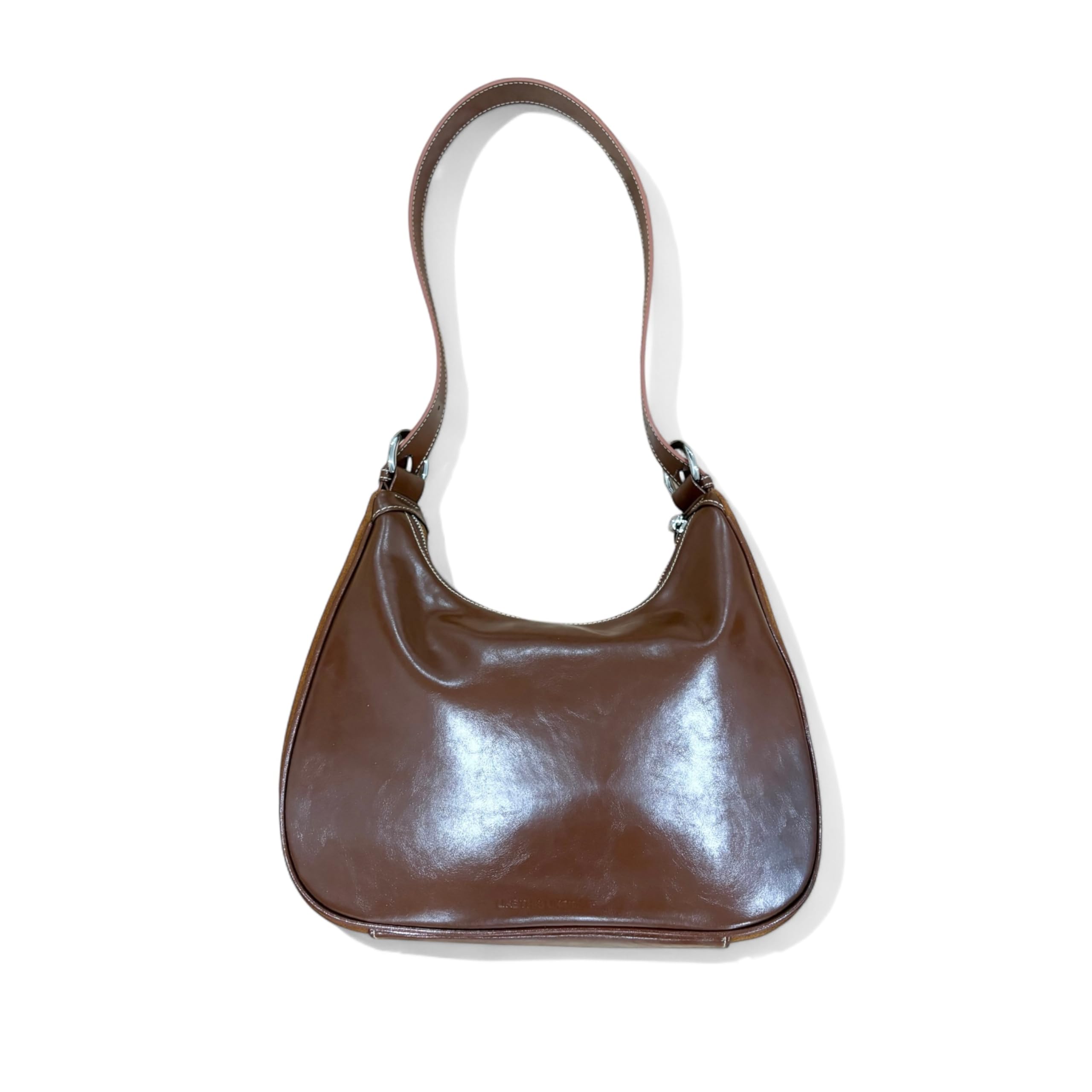 Brown leather handbag on a white background