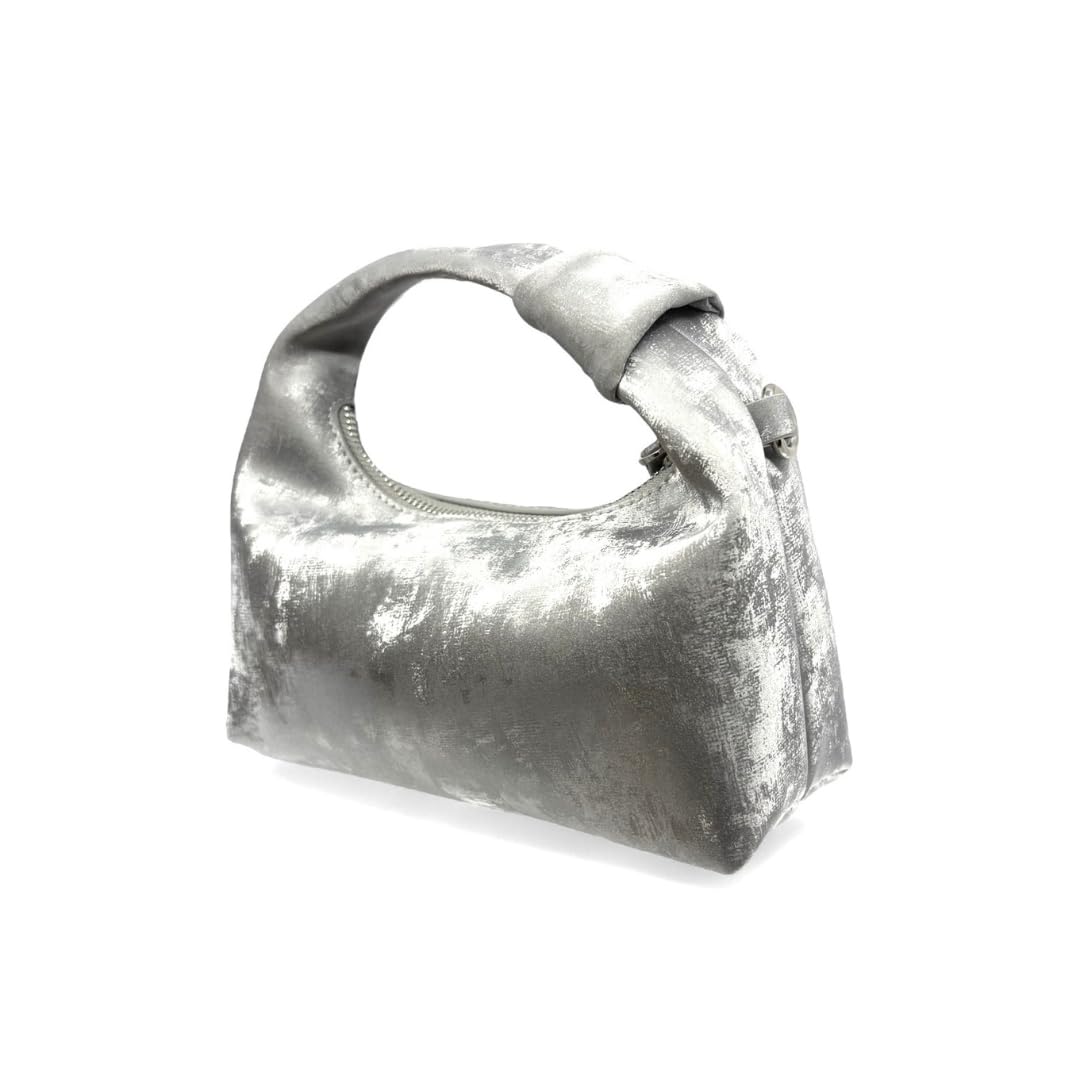 Silver metallic handbag on a white background