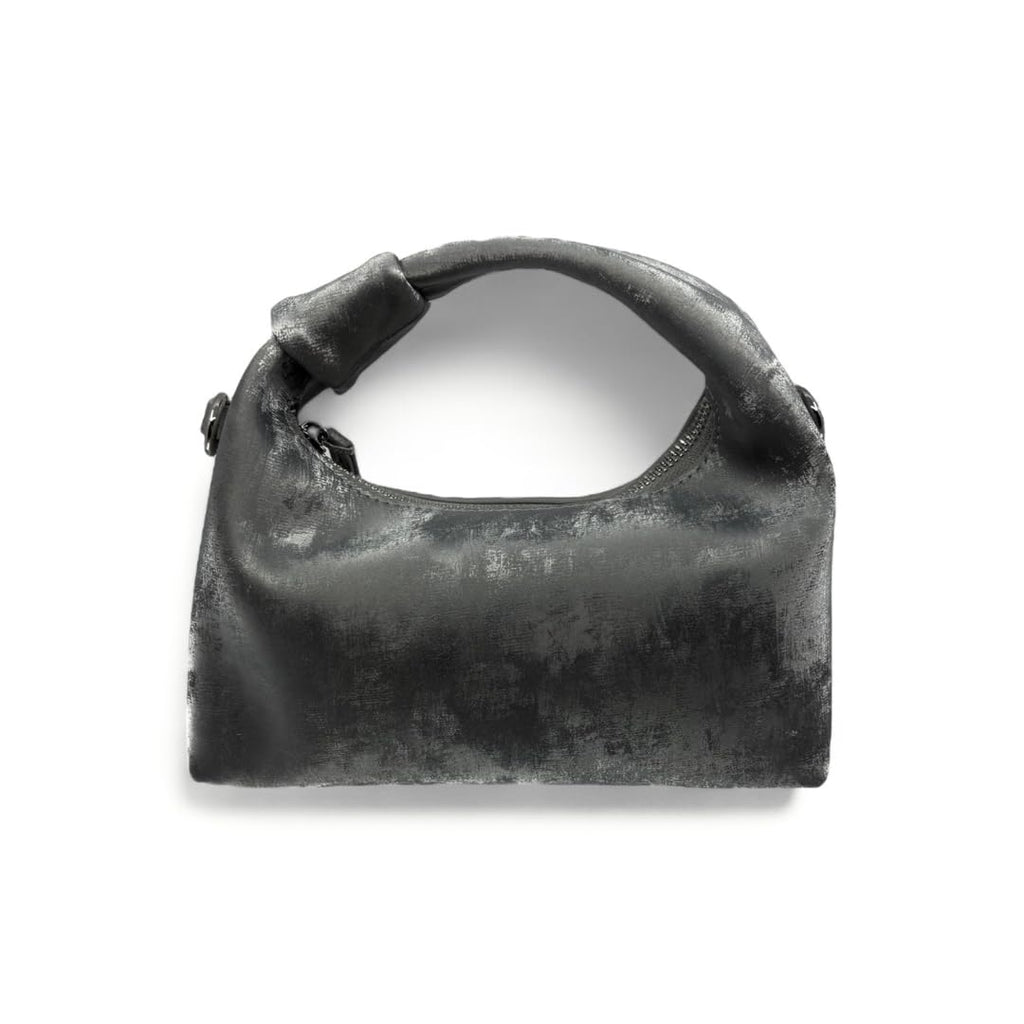 Titanium leather handbag on a white background