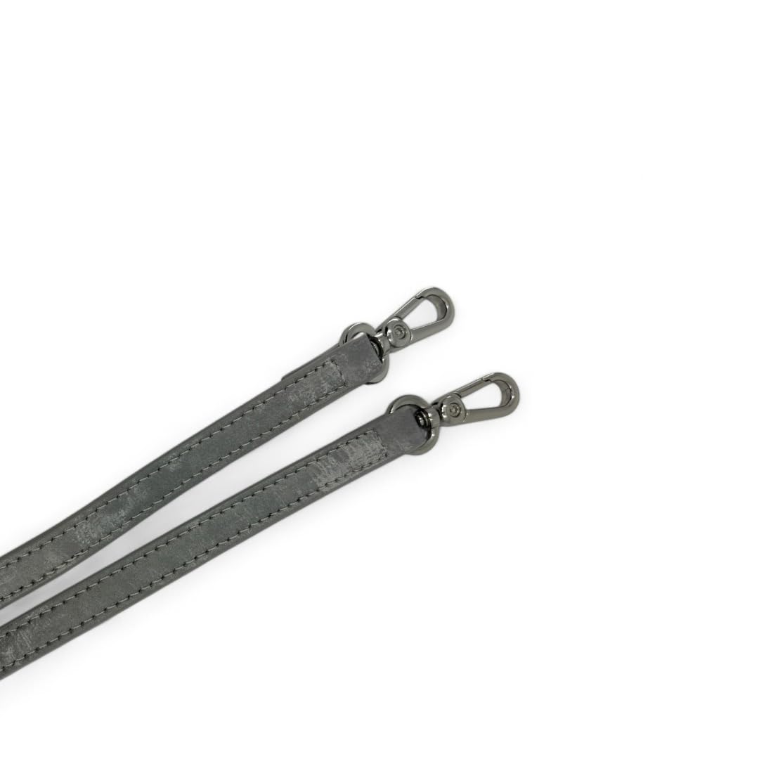 Titanium colored strap with metal clasps on a white background